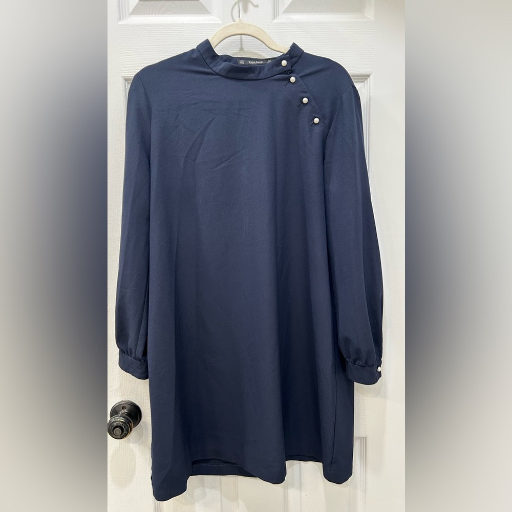 ZARA Basic Navy Blue Tunic Long Sleeve Dress size L